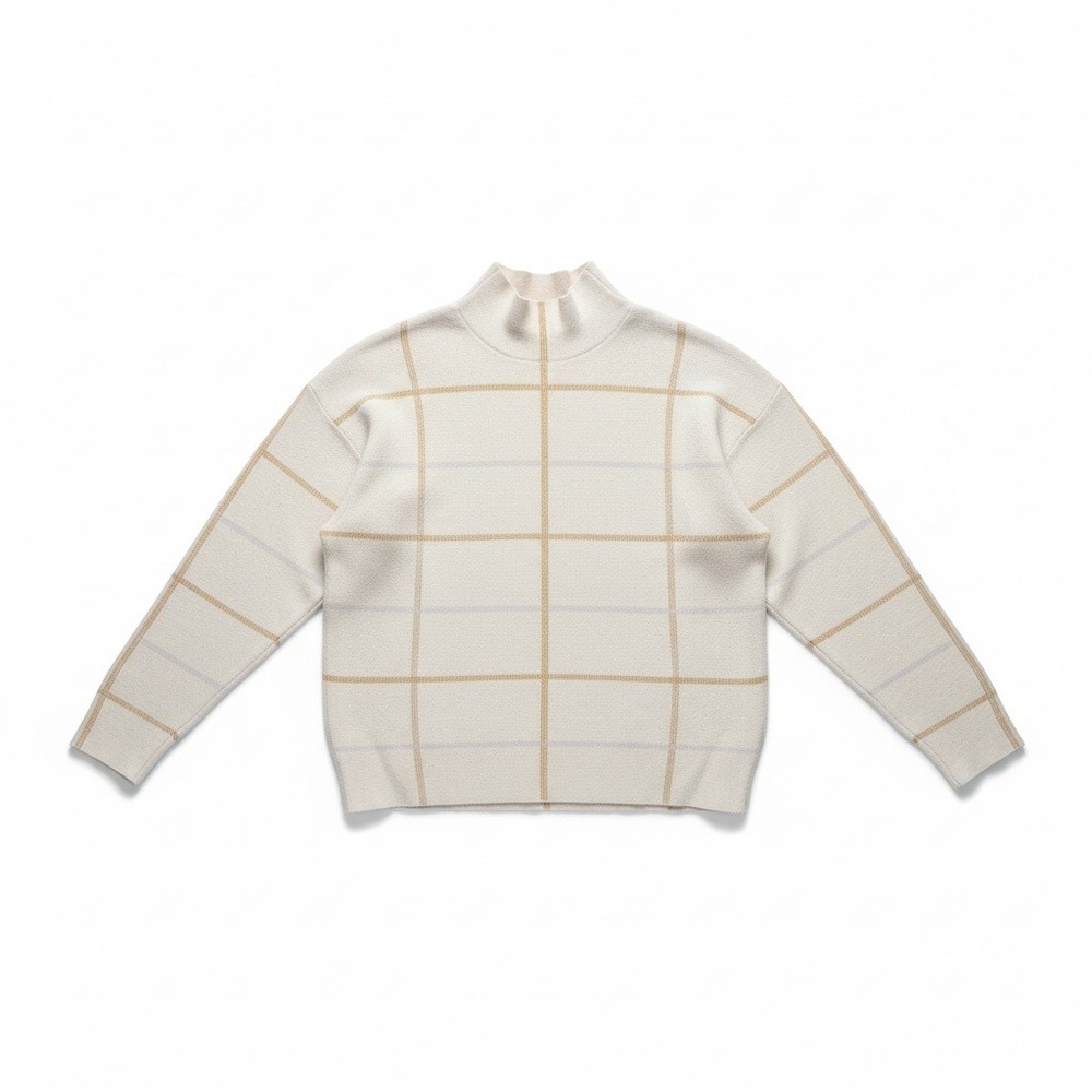 Anthropologie Grid Knit Sweater Cream Mock Neck Cozy Minimalist S